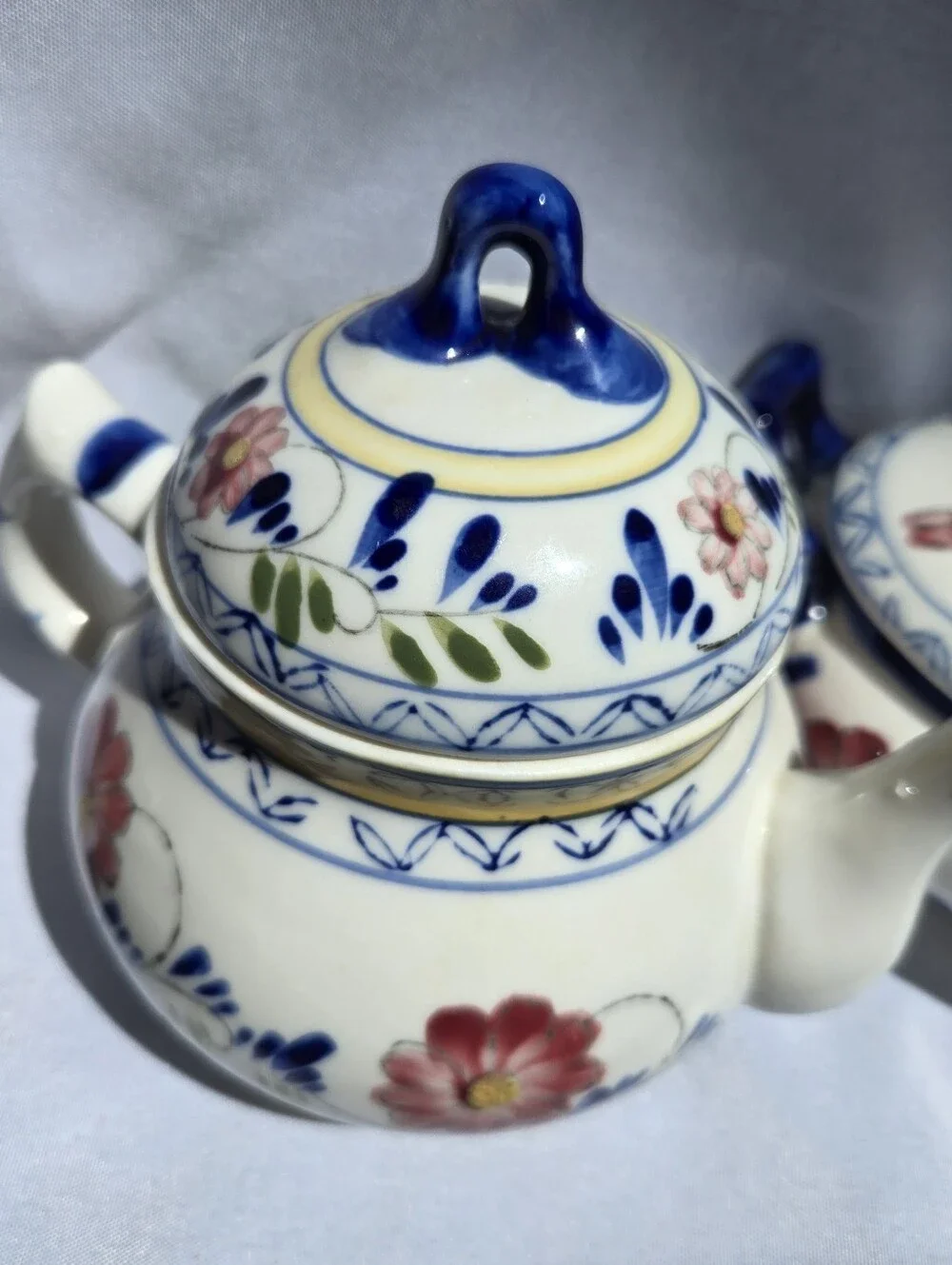 Vintage Hand-Painted Floral Porcelain Teapot & Covered Dish Set Unmarked